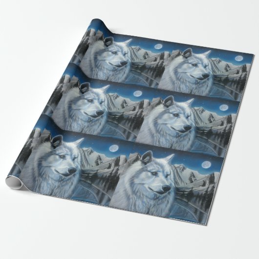 White Wolf Wrapping Paper Cadeaupapier (Uitgerold)
