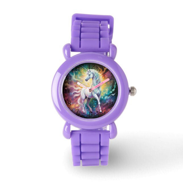 White Wonder: De Spectrale Witte Eenhoorn Horloge (Voorkant)