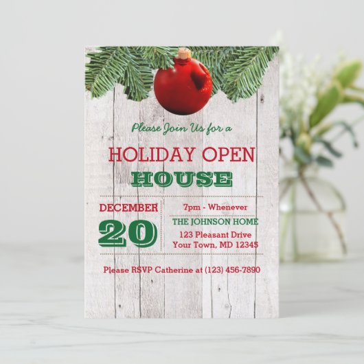 White Wood and Pine Branches Uitnodiging voor een  (Staand voorkant)