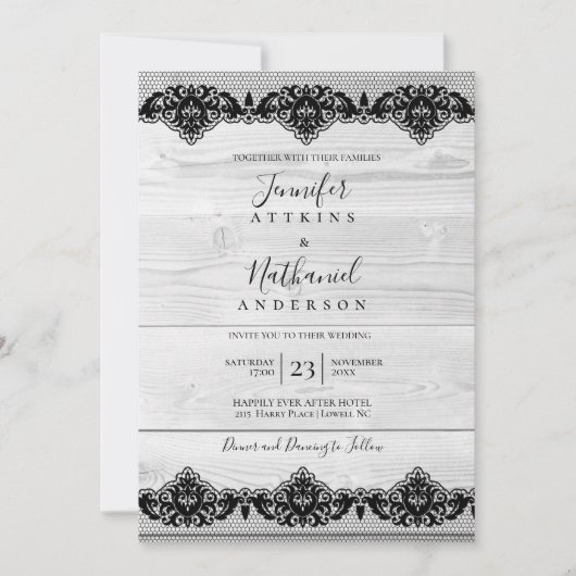 White Wood Black Lace Rustic Elegant Kaart (Voorkant)