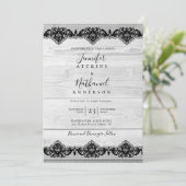 White Wood Black Lace Rustic Elegant Kaart (Staand voorkant)