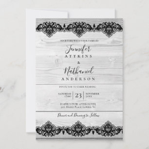 White Wood Black Lace Rustic Elegant Kaart