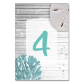 White Wood Blauwgroen Coral Wedding Table Number K Kaart (Voorkant)