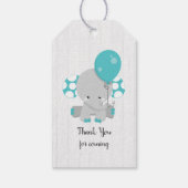 White Wood & Blauwgroen Elephant Baby shower Dank  Cadeaulabel (Achterkant)