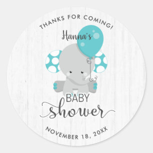 White Wood & Blauwgroen Elephant Baby shower Dank  Ronde Sticker