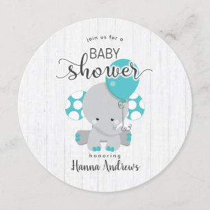 White Wood Blauwgroen Olifant Baby shower Invitati Kaart