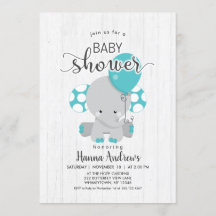 White Wood Blauwgroen Olifant Baby shower Invitati