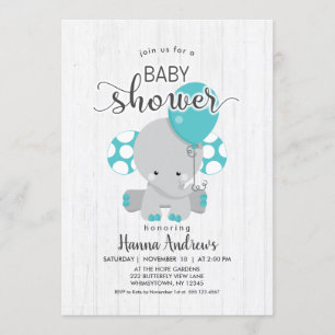 White Wood Blauwgroen Olifant Baby shower Invitati Kaart