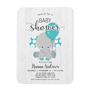 White Wood Blauwgroen Olifant Baby shower Invitati Magneet