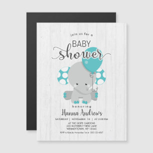White Wood Blauwgroen Olifant Baby shower Invitati Magnetische Uitnodiging