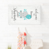 White Wood & Blauwgroen Olifant Baby shower Welkom Spandoek (Insitu)