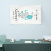 White Wood & Blauwgroen Olifant Baby shower Welkom Spandoek (Beurs)