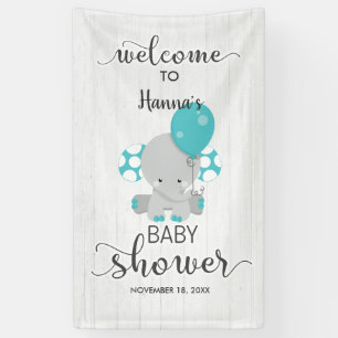 White Wood & Blauwgroen Olifant Baby shower Welkom Spandoek
