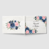 White Wood Blush Pink Navy Blue Peony Wedding Gastenboek (Volledig)