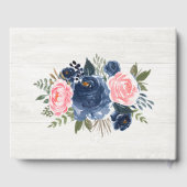 White Wood Blush Pink Navy Blue Peony Wedding Gastenboek (Achterkant)
