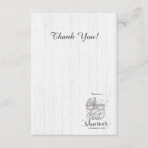 White Wood & Carriage Boy Baby shower Dank u Bedankkaart