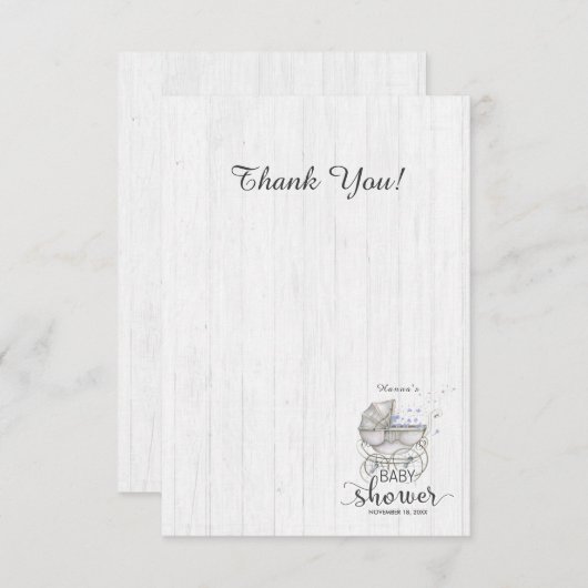 White Wood & Carriage Boy Baby shower Dank u Bedankkaart (Voorkant / Achterkant)