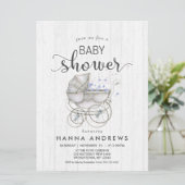 White Wood & Carriage Boy Baby shower Uitnodiging (Staand voorkant)