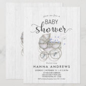 White Wood & Carriage Boy Baby shower Uitnodiging (Voorkant / Achterkant)