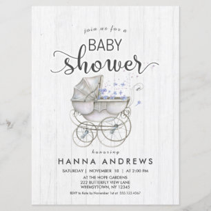 White Wood & Carriage Boy Baby shower Uitnodiging