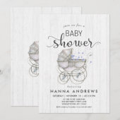 White Wood & Carriage Boy Baby shower Uitnodiging (Voorkant / Achterkant)
