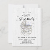 White Wood & Carriage Boy Baby shower Uitnodiging (Voorkant)