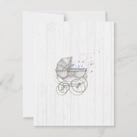 White Wood & Carriage Boy Baby shower Uitnodiging (Achterkant)