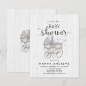 White Wood & Carriage Boy Baby shower Uitnodiging (Voorkant / Achterkant)