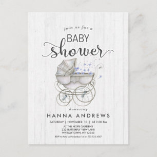 White Wood & Carriage Boy Baby shower Uitnodiging Briefkaart
