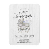 White Wood & Carriage Boy Baby shower Uitnodiging