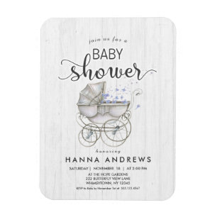 White Wood & Carriage Boy Baby shower Uitnodiging Magneet