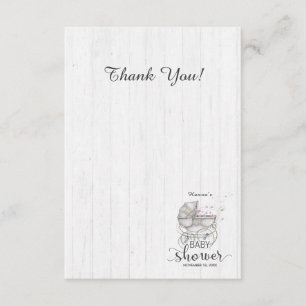 White Wood & Carriage Girl Baby shower Dank u Bedankkaart