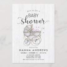 White Wood & Carriage Meisje Baby shower Uitnodigi