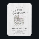 White Wood & Carriage Meisje Baby shower Uitnodigi Magneet<br><div class="desc">Chique wit hout & grillig Antieke Baby koets met roze bloemen baby meisje douche uitnodiging! Pas het aan door uw info toe te voegen! Check mijn winkel om het hele collectie met dit ontwerp te zien!</div>