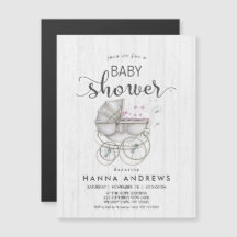 White Wood & Carriage Meisje Baby shower Uitnodigi