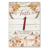 White Wood Cream Pumpkin Floral Table Number Kaart (Achterkant)