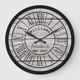 White Wood Farmhouse Family Name Large Clock Grote Klok