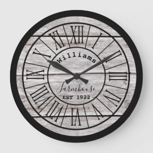 White Wood Farmhouse Family Name Large Clock Grote Klok
