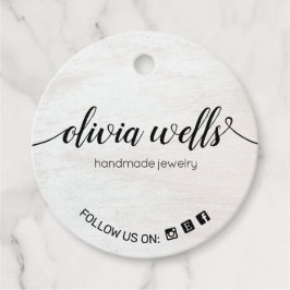 White Wood Floral 2" Round \Hang Labels