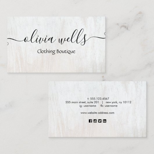 White Wood Handgeschreven script social media Busi Visitekaartje (Voorkant / Achterkant)