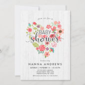 White Wood & Heart Girl Baby shower Invitation Kaart (Voorkant)