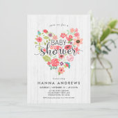 White Wood & Heart Girl Baby shower Invitation Kaart (Staand voorkant)