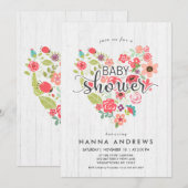 White Wood & Heart Girl Baby shower Invitation Kaart (Voorkant / Achterkant)