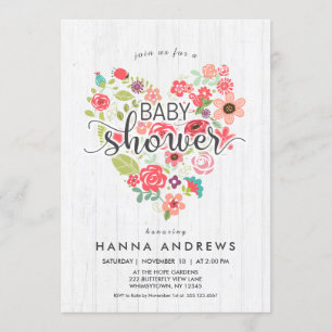 White Wood & Heart Girl Baby shower Invitation Kaart