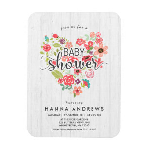 White Wood & Heart Girl Baby shower Invitation Magneet