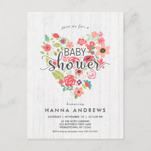White Wood & Heart Girl Baby shower Invitation Uitnodiging Briefkaart