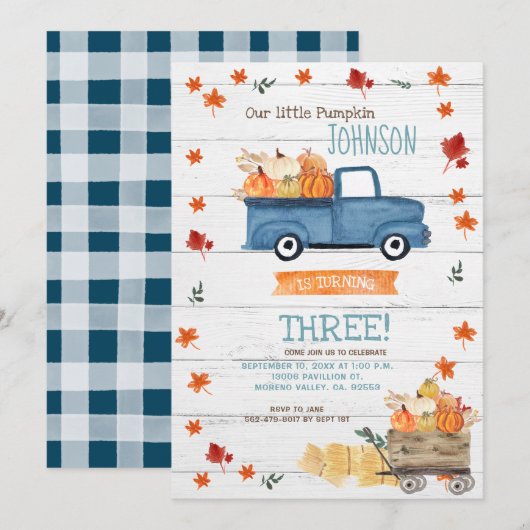 White Wood Herfst Boerderij Navy Pumpkin Verjaarda Kaart (Voorkant / Achterkant)