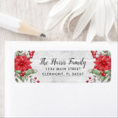 White Wood Kerstmis Poinsettia Holly Berry Label (Insitu)