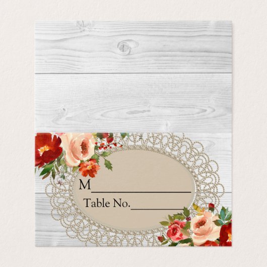 White Wood Lace Folded Table Kaart (Buitenkant ongevouwen)