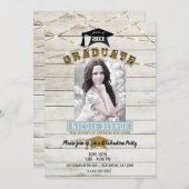 White Wood Lace Lights Graduparty Kaart (Voorkant / Achterkant)